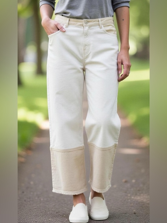 Rails Denim - Rails The Getty Crop Two-Tone Wide Leg Denim Jeans in White and Beige Size 32